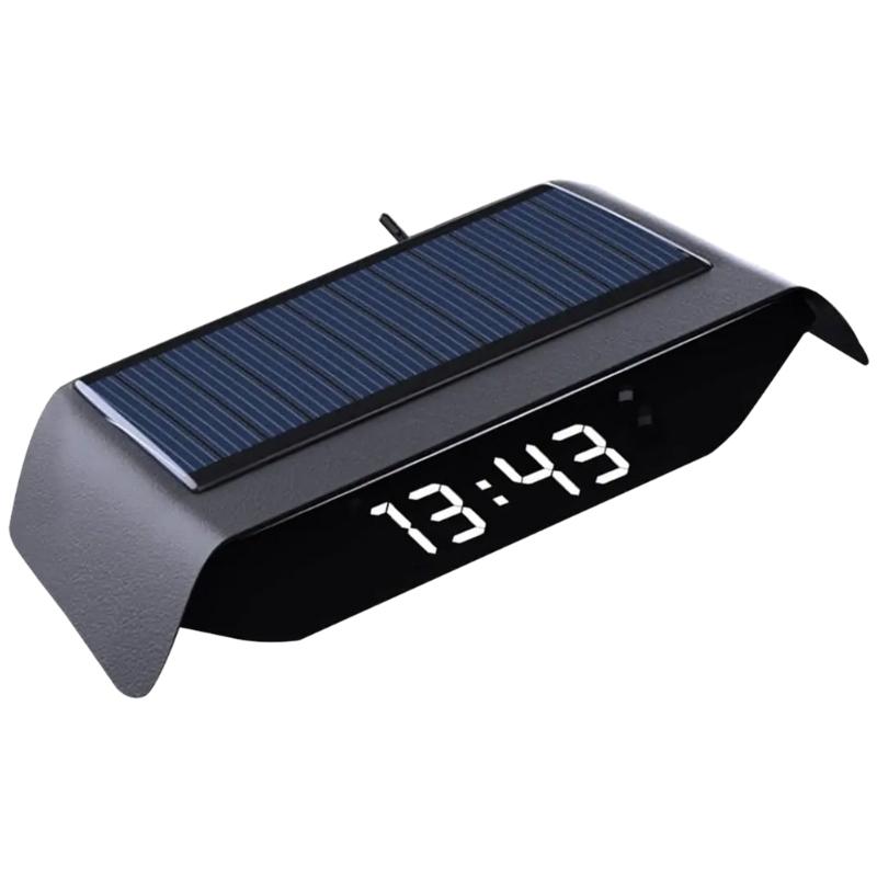 Часы на солнечных батареях с четким отображением времени в темноте, отображением даты и температуры для автомобиля