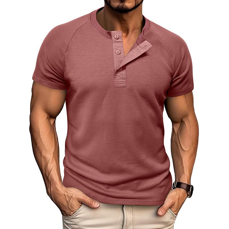 Летняя мужская рубашка Хенли, модная мужская футболка с коротким рукавом, тренд, универсальные повседневные топы с коротким рукавом