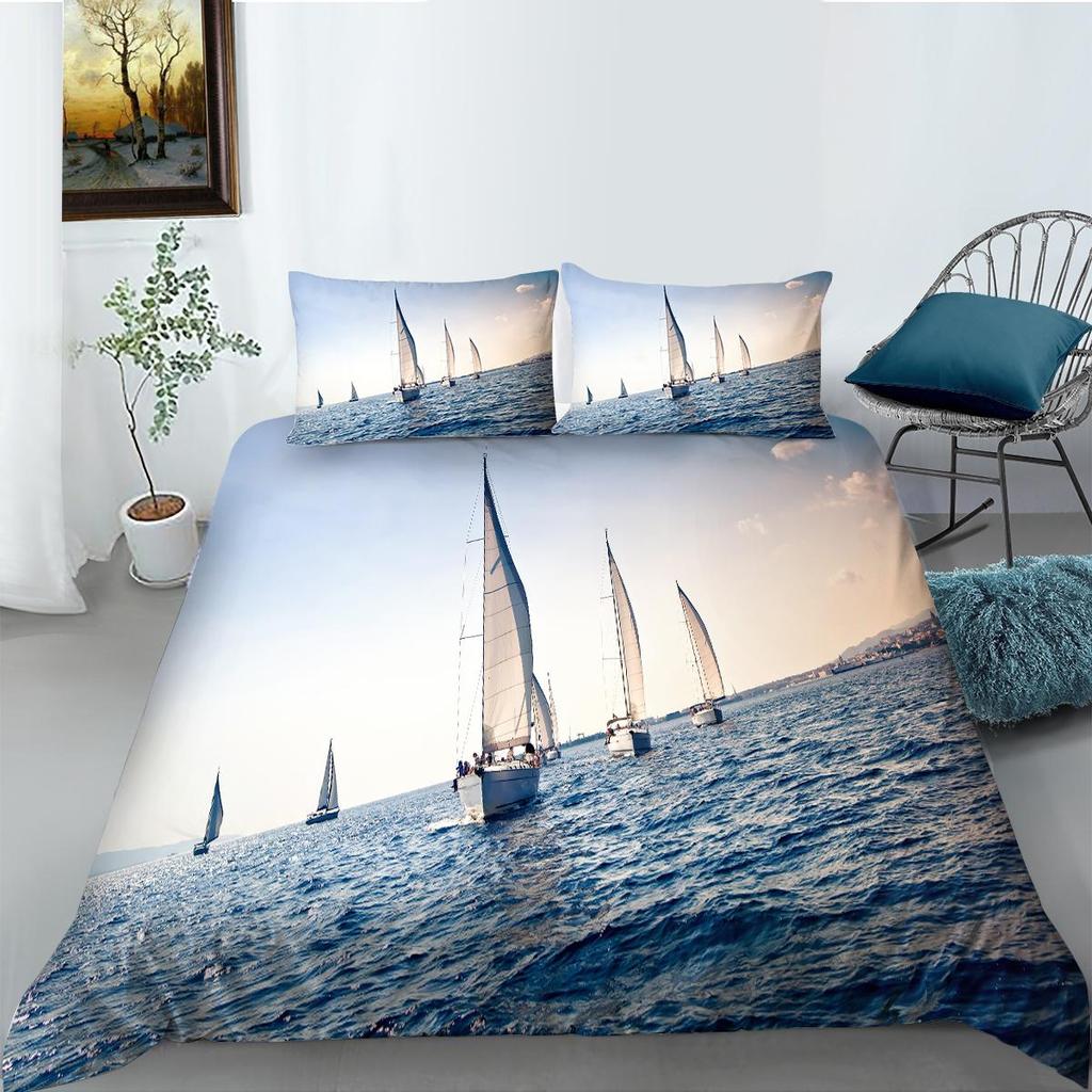 Постельное белье с рисунком 3D-пейзажа, односпальная двуспальная кровать, полноразмерная наволочка и пододеяльник, печать с изображением моря и растений, украшение дома из материала из микрофибры