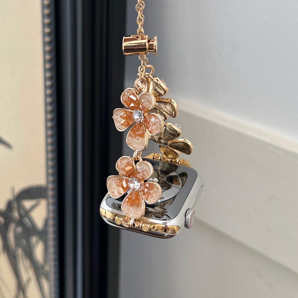 Для Apple Watch Series 10 42 мм/9 8 7 41 мм/SE (2023) SE (2022) SE 6 5 4 40мм/3 2 1 38мм Ремешок-цепочка с цветами, ремешок из цинкового сплава