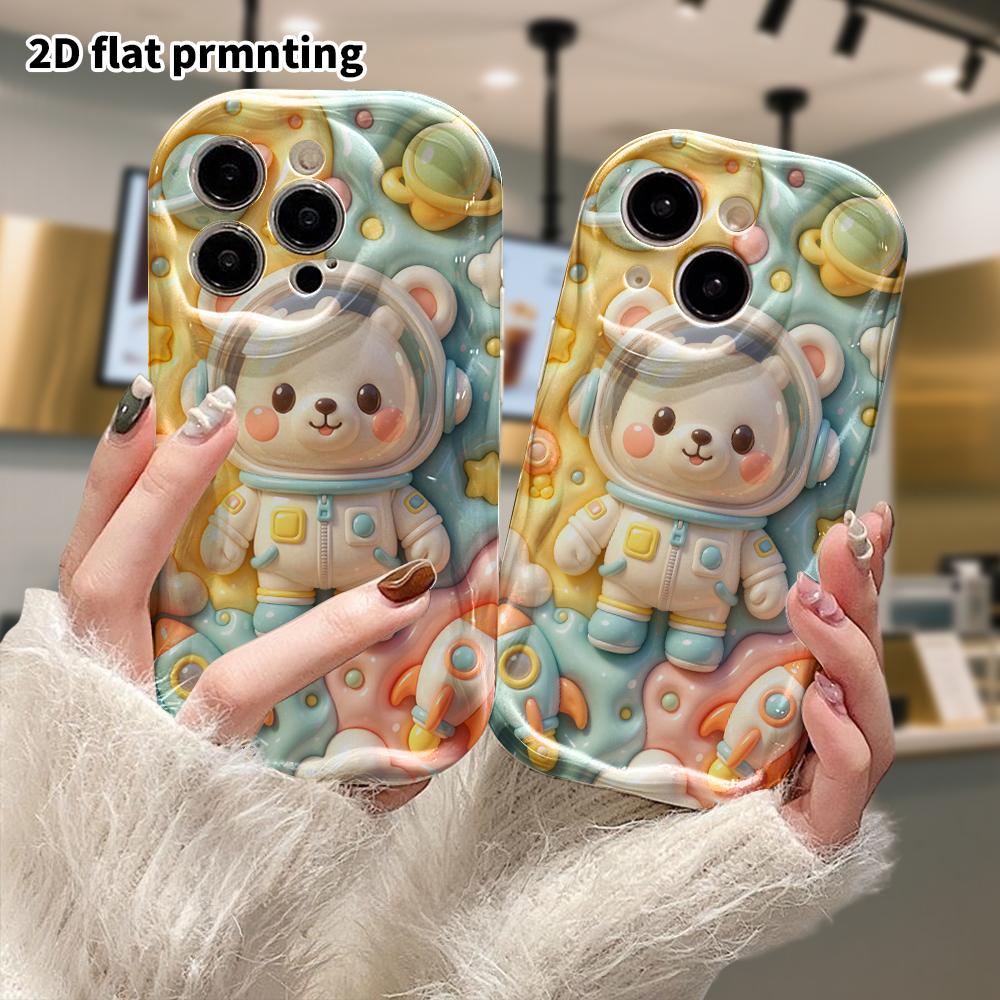 Phone Case: 2D flat design suitable for iPhone 18 17 16 15 14 13 Pro protective case, Astronaut Bear, perfect Christmas and Halloween holiday gift