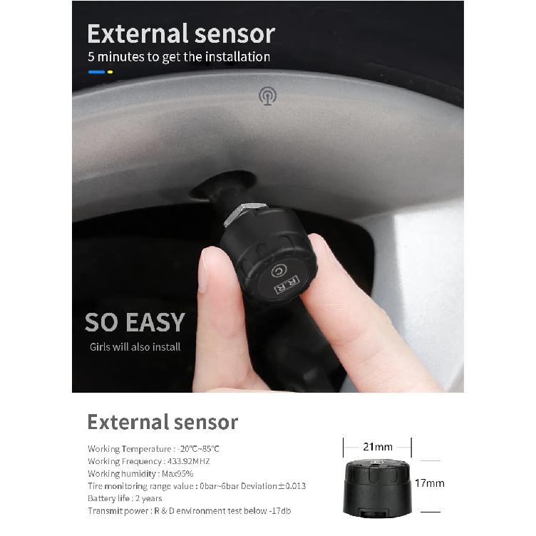 JMCQ TPMS Car Security Alarm System Tire Pressure Alarm Monitor System 4 Auto Tyre Pressure Sensors Cigarette Lighter Display