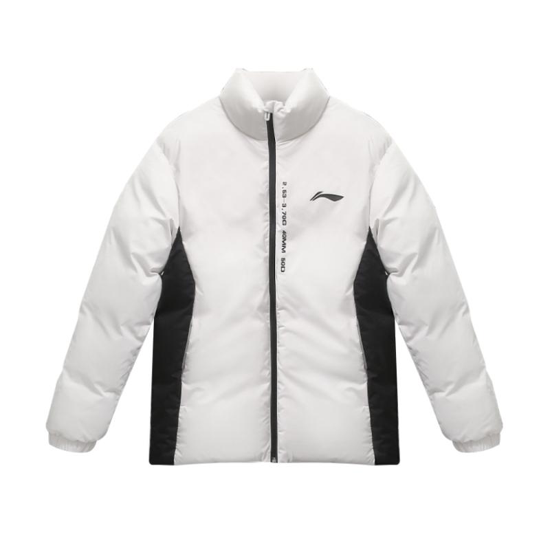 Li Ning Color Block Letter молния воротник стойка удобная дышащая универсальная короткая хлопковая куртка мужская куртка белая AJMU219-2