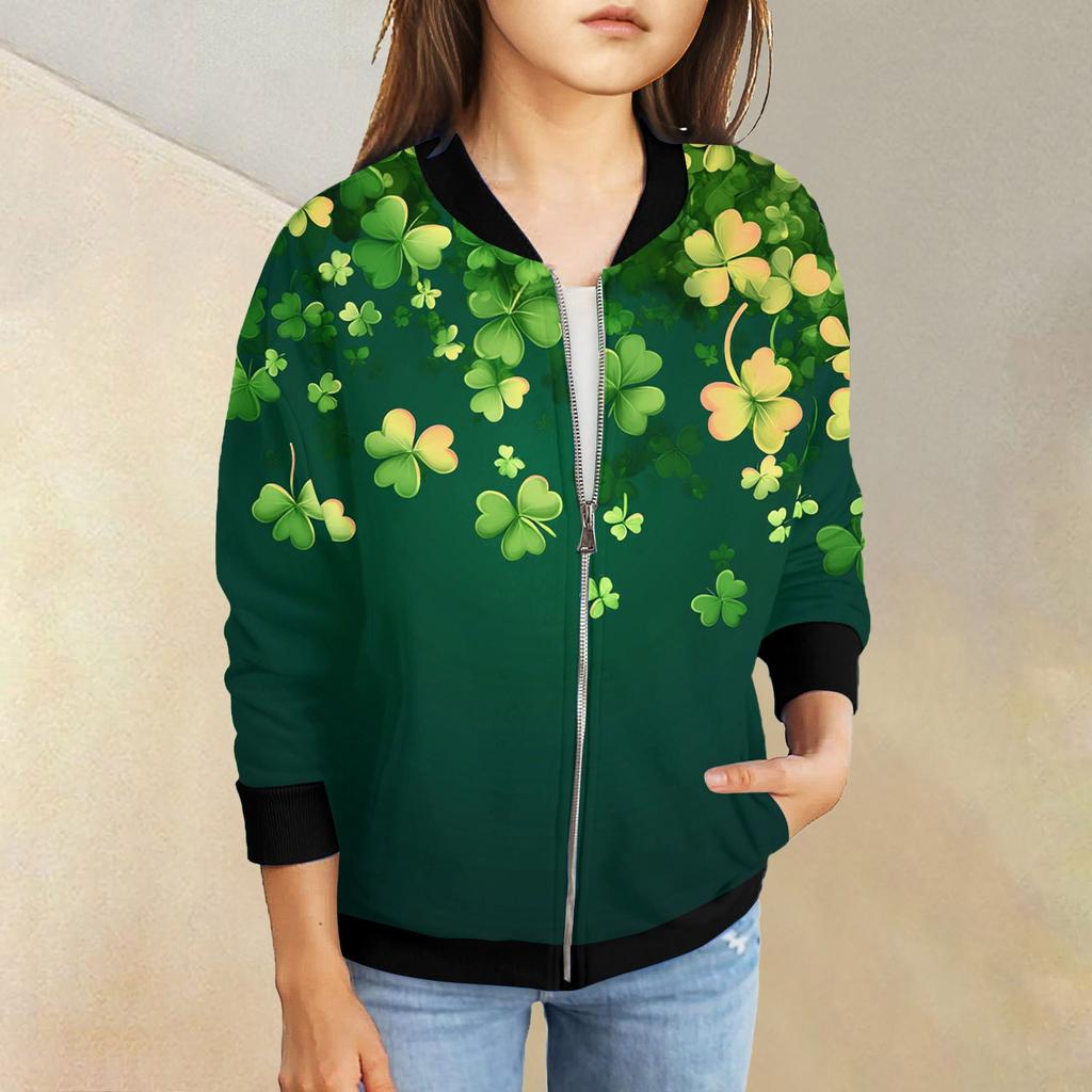 Девочки куртки на молнии детские осенние толстовки с длинным рукавом верхняя одежда с карманами St. День Святого Патрика 5-15 лет