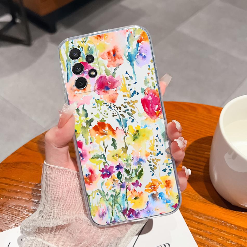 Чехол для Samsung Galaxy A72 A73 Простой чехол с рисунком цветка для Samsung A 72 A 73 Мягкий ТПУ Силиконовый Защита от падения Прозрачный корпус телефона