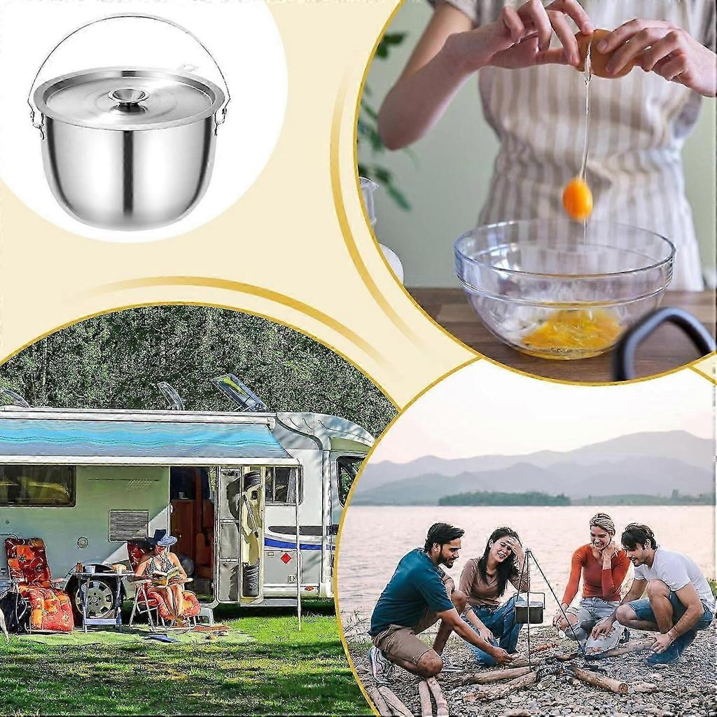 Large Stainless Steel Camping Pot with Lid, Camping Cookware for Hiking, Backpacking and Outdoor Cooking