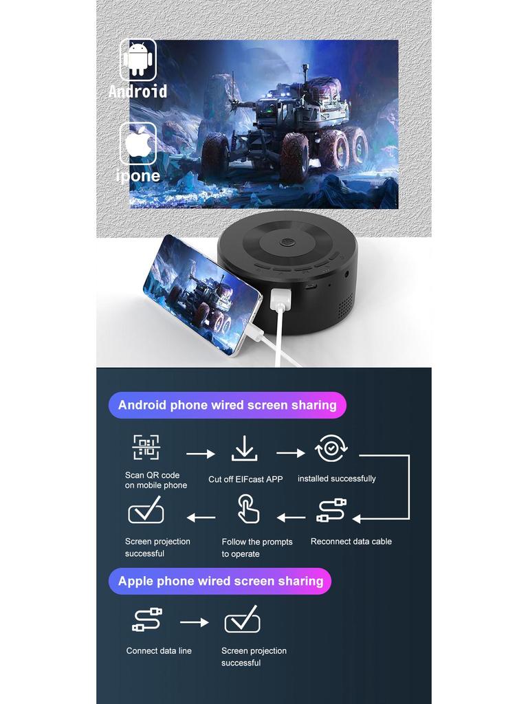 Portable Mini Projector for Children's Animation with Mobile Screen Mirroring