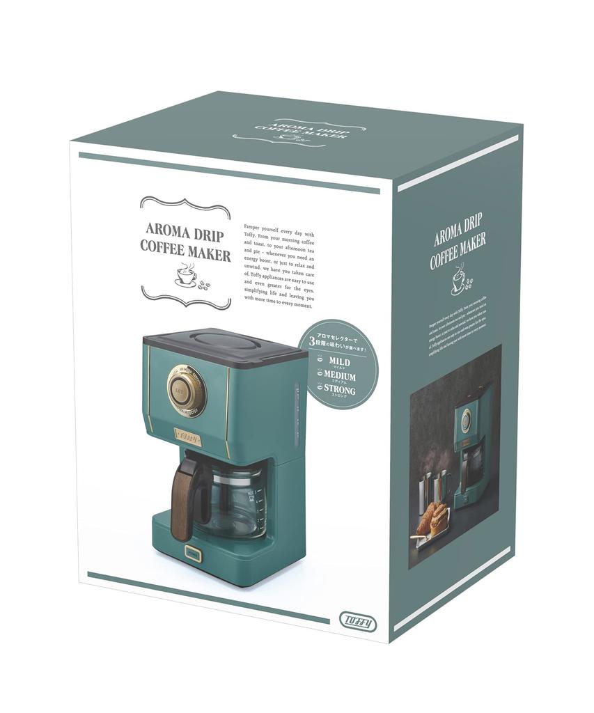 Кофеварка Aroma Drip с функцией приготовления на пару капельного типа, функцией автоматического подогрева, стеклянная кружка с сетчатым фильтром, стильная ретро-кофеварка [Toffy] K-CM5 (Сланцево-зеленый)