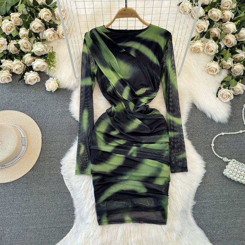 Fashion Fashion Long Sleeve Blooming Print Dress Mesh
