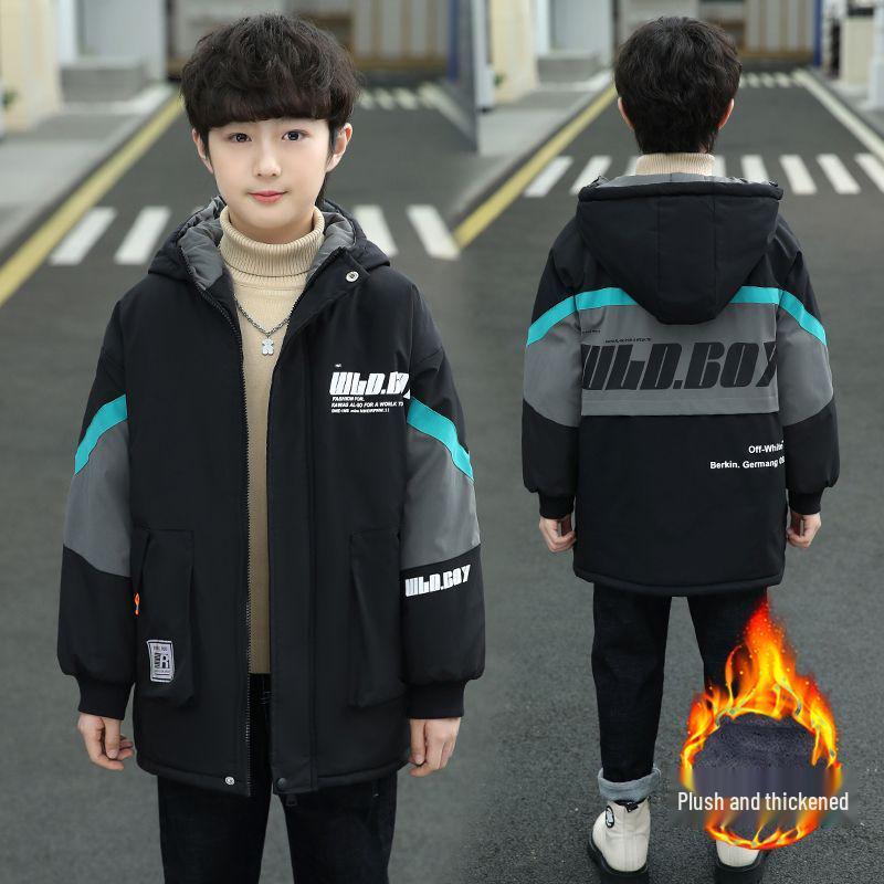Детское зимнее пальто с толстой флисовой подкладкой - Хлопковое с наполнителем, Теплая модная куртка для больших детей