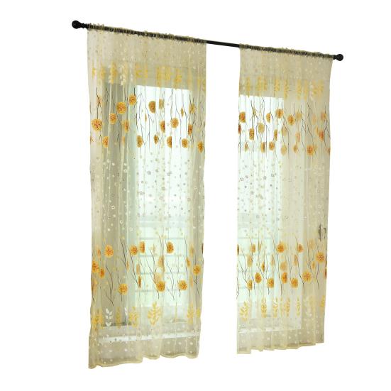 Window Voile Bright-colored Widely Applied Soft Texture Elegant Floral Printing Window Tulle Curtain for Living Room