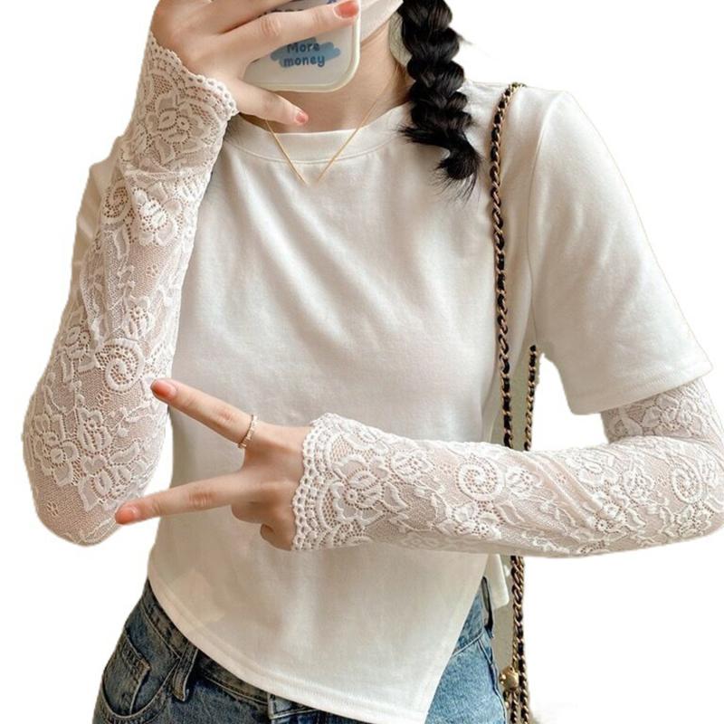 Women Summer Lace Sunscreen Arm Sleeve Breathable Mesh Lace Sleeves Cover Long Fingerless Driving Gloves
