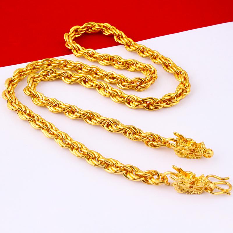 Gold-plated 24K Faucet Twist Necklace Men's Imitation Sand Gold Faucet Hemp Rope Chain Fire Gold Men's Domineering