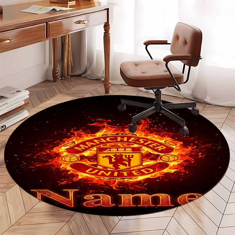 Custom Name Manchester United Printed Round Rug Carpet Chair Rug Area Rug Entryway Doormats,for Office Chair Living Room Bedroom Kitchen Room.