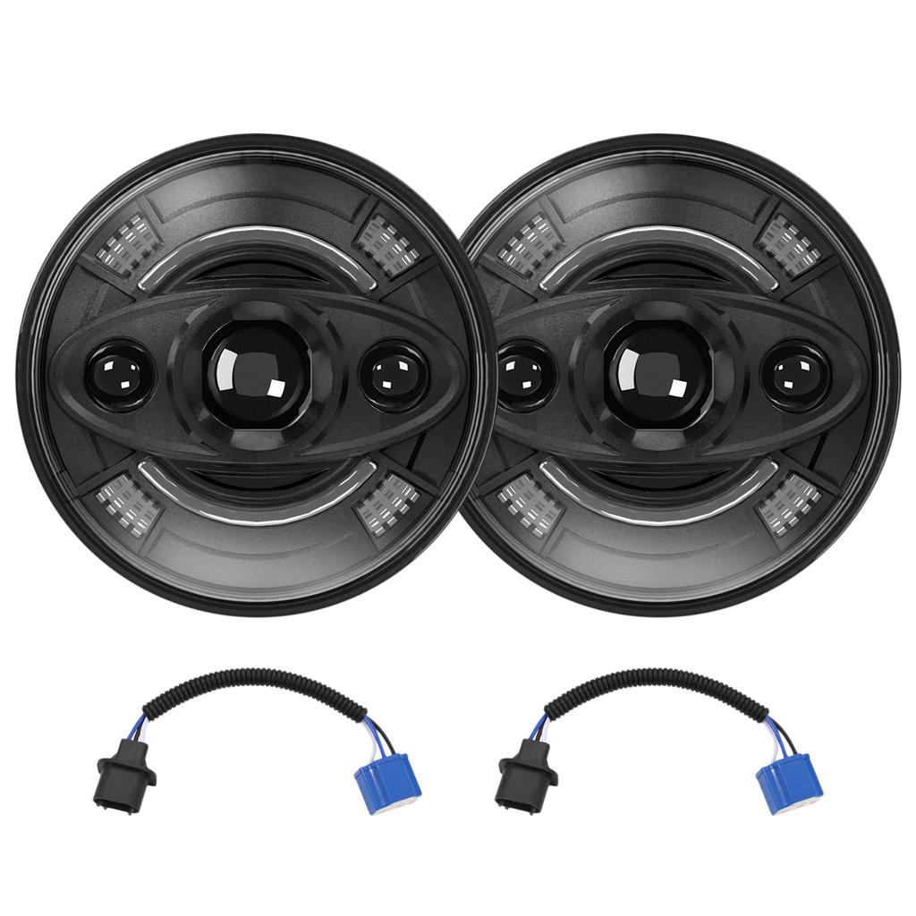 7-дюймовые автомобильные светодиодные фары, круглые фары с белым дальним и ближним светом ДХО и янтарным указателем поворота