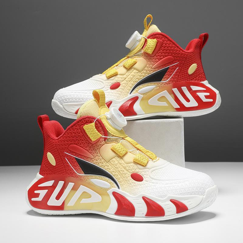 Children's basketball shoes, older boys button running shoes, mesh breathable soft-soled boys' sports shoes tide