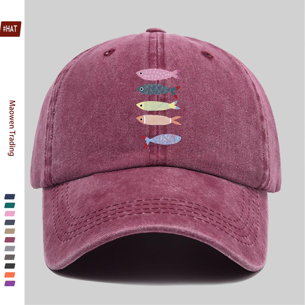 pc Colorful Cartoon Fish Print Baseball Cap Lightweight SpringSummer Casual Fishing Design Sun Hat Multiple Colors Available