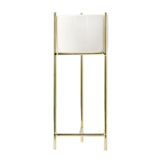 1 Set Flower Pot Stylish Iron Frame Flower Stand Elegant Ceramic Flowerpot for Home Office Room Decoration