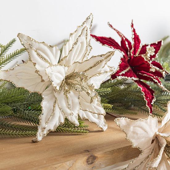 2 шт. рождественские бархатные цветы блестящие искусственные цветы с регулируемыми лепестками праздничные декоративные цветы для рождественского венка на елку праздничное украшение своими руками