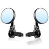 Pacify Motorcycle Bar End Universal Round Shape with Wide Field of CNC Set of 2 Mirrors, 360-Degree Adjustable, Foldable, View, Black, Machined,