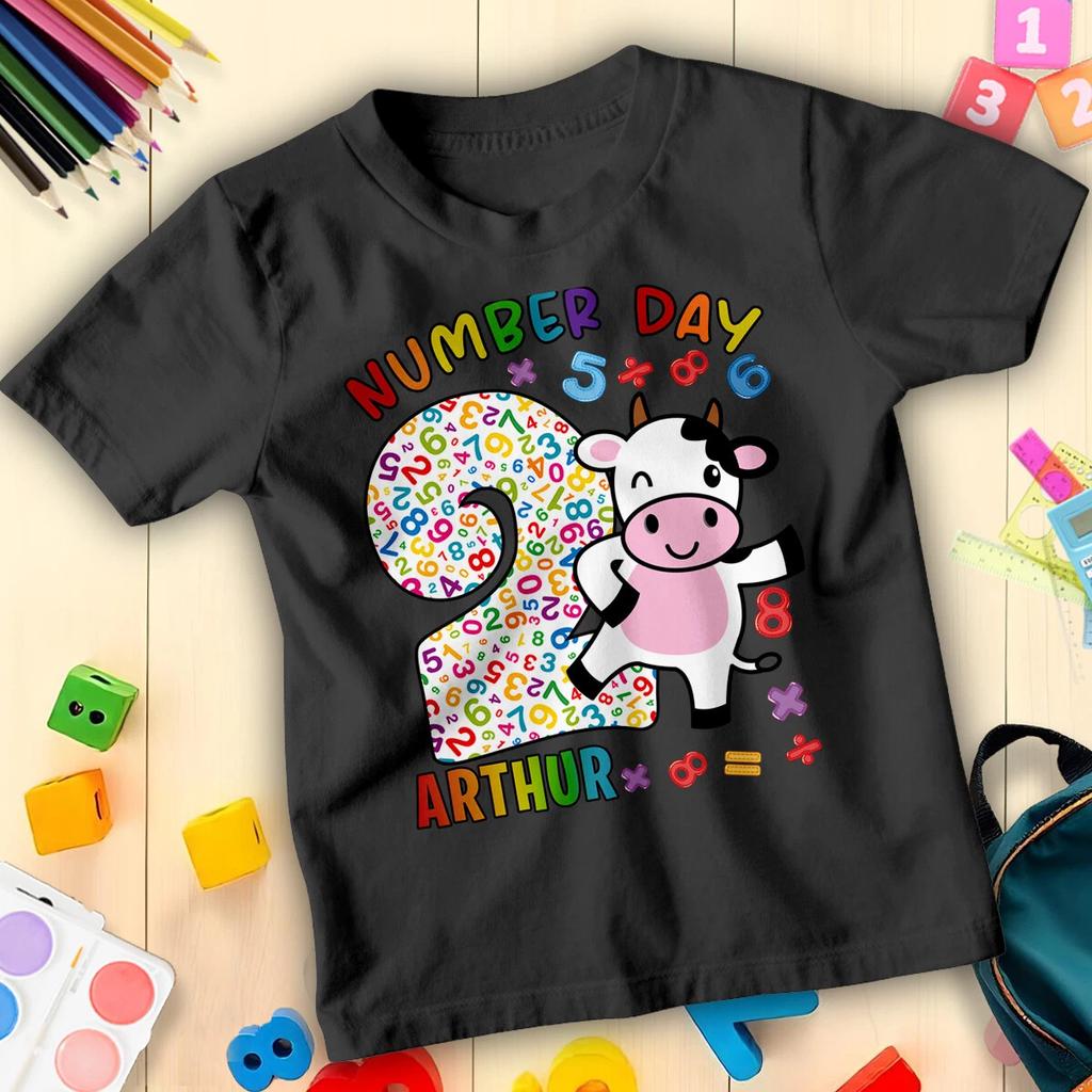 Personalised Boys and Girls Cow Number Day Maths Day Ideas T-Shirt for Kids #ND