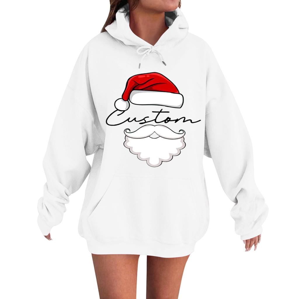 Women's Casual Comfortable Long-Sleeved Christmas Letter-Printed Warm Hooded Crew-Neck Sweatshirt