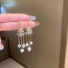 Fashion Trend Cute Romantic Shiny Zircon Lotus Lantern Flower Drop Earrings Ladies Freshwater Pearl Long Tassel Earrings Jewelry