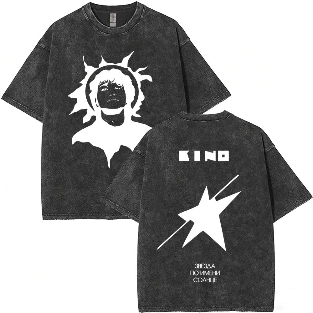 Legendary Russia Rock Band Kino Viktor Tsoi A Star Named Sun Washed Vintage Tshirt Men Women Gothic Retro Oversized T Shirts