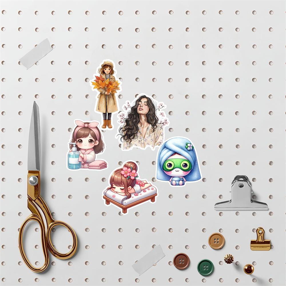 19pcs cute Q-version Kawaii SPA Little Girl Stickers Handbill DIY Album Ins Style Decoration Material Small Pattern journaling