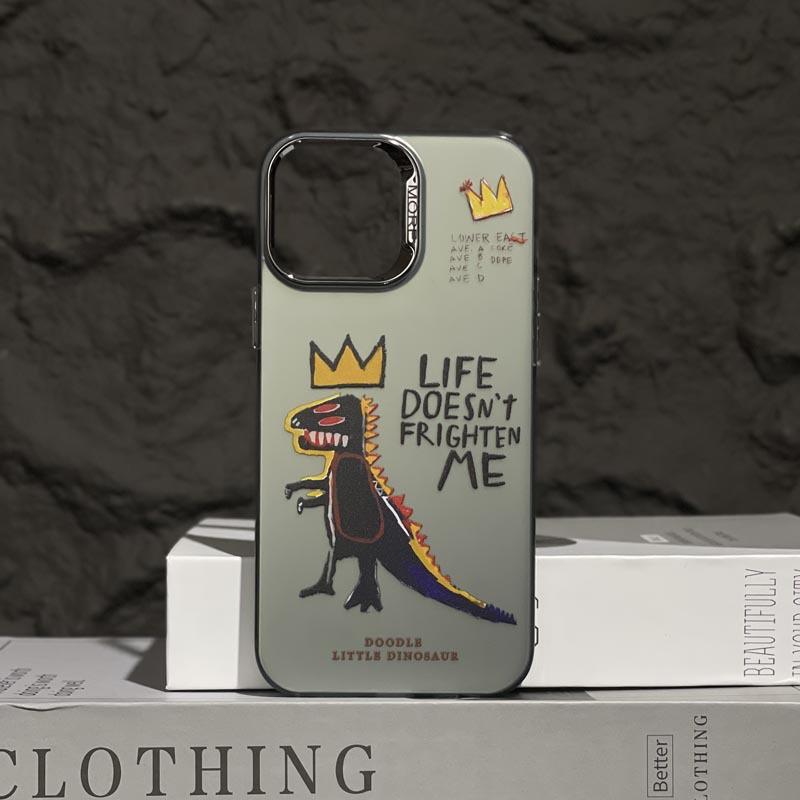 Double Layer IMD Color Silver Suitable for 15promax Phone Case Fun Crown Dinosaur 14 High-end Personality Anti-fall Cover