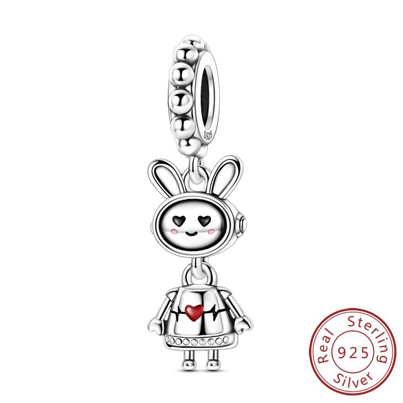 Silve Charms Бусины Кролик Робот Любовь Щенок Собака Шарм Подходит Оригинальный Браслет Бангл Подвеска Подвеска Женские Украшения Подарок