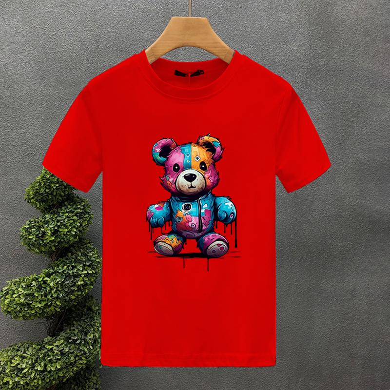 2023 New For Men's T-shirt High Quality 100% Cotton Colours Bear Printing Summer Casual Cool Loose O-Neck T-Shirt Male Tops 2yk