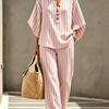 1116 New V-neck Striped Casual Suit Women's Summer Loose Wide-leg Pants Two-piece Set European and American Style Fashion Trendy