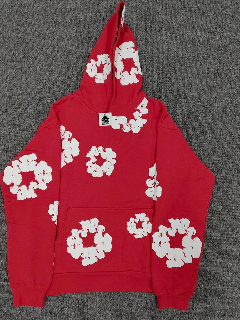 Худи из плотного хлопкового денима с цветочным принтом - Модная американская уличная куртка для мужчин