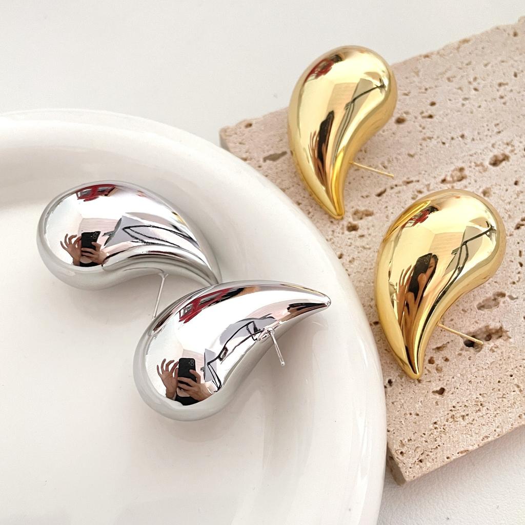 Великолепные позолоченные серьги-капли из нержавеющей стали для женщин, легкие гладкие металлические серьги-кольца с каплями воды, модные ювелирные изделия