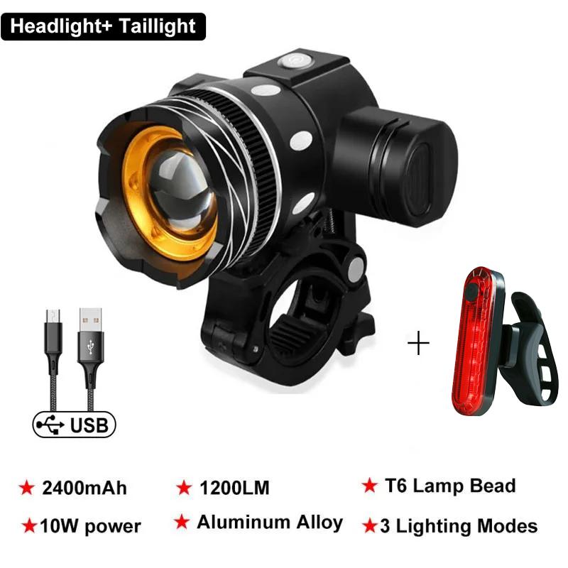 НОВЫЙ светодиодный велосипедный фонарь T6 с задним фонарем, перезаряжаемый через USB, зум-фонарь для велосипеда, велосипедный фонарик, аксессуары для велосипеда