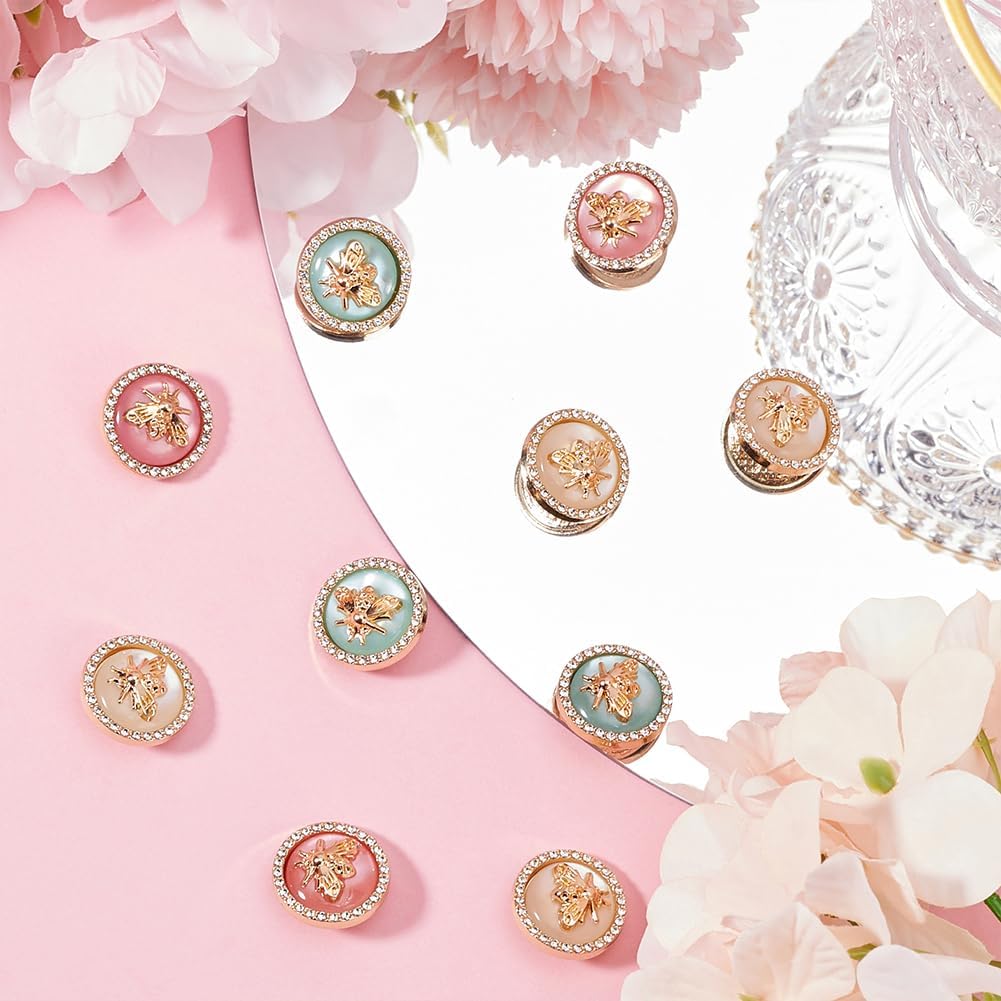 GORGECRAFT 12Pcs Metal Rhinestone Button 3 Colors 3D Bee Round Button 18mm Gold Buttons with Bees & Rhinestone & Resin for Blazer Suits Sport Coat