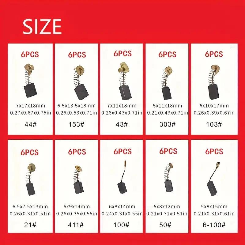 60-Piece Electric Motor Carbon Brush Set: 10 Sizes for Power Tool Repair