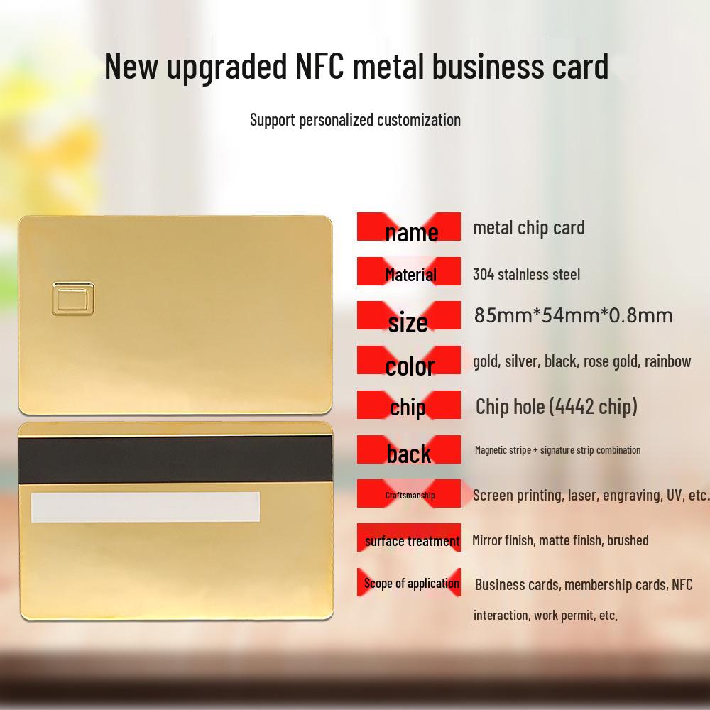 Premium 24K Gold-Plated 304 Stainless Steel Credit Card with IC Chip & Magnetic Stripe