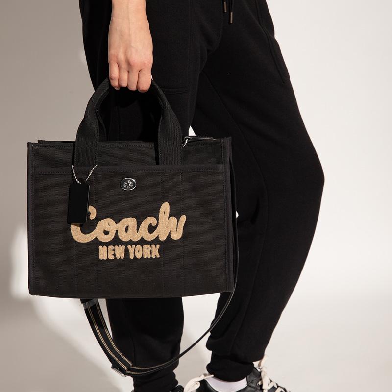 Coach Сумка-тоут через плечо с логотипом Cargo 34 на молнии, из холста и атласа, большая, женская, черная CP158-LHBLK