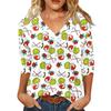 Women's Fashion Casual V-Neck Christmas Print 3/4 Sleeve Top for Holiday Party and Daily Wear