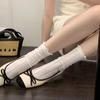 Black Fungus Edge Pile Socks for Women, Thin Mid-calf Socks, Spring and Summer Polka Dot Lace Stockings, Lace Student Socks for Ladies