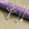 925 Sterling Silver Purple Zircon Angel Wings Heart-shaped Pendant Necklace Wedding Fashion Jewelry