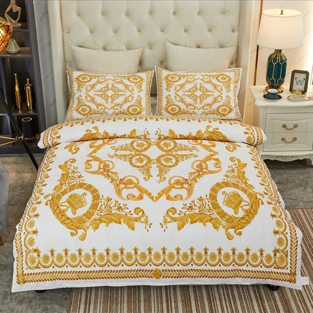 Baroque Bedding Set European Style Black Gold Luxurious Duvet Cover Pillowcases 100% Polyester Full Size Home Decor Bedding Set