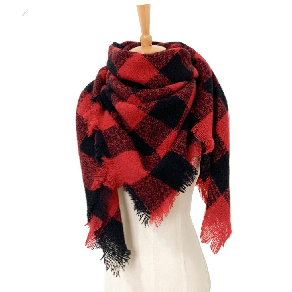 Spring Autumn Winter Shawl Ladies Plaid Triangle Scarf