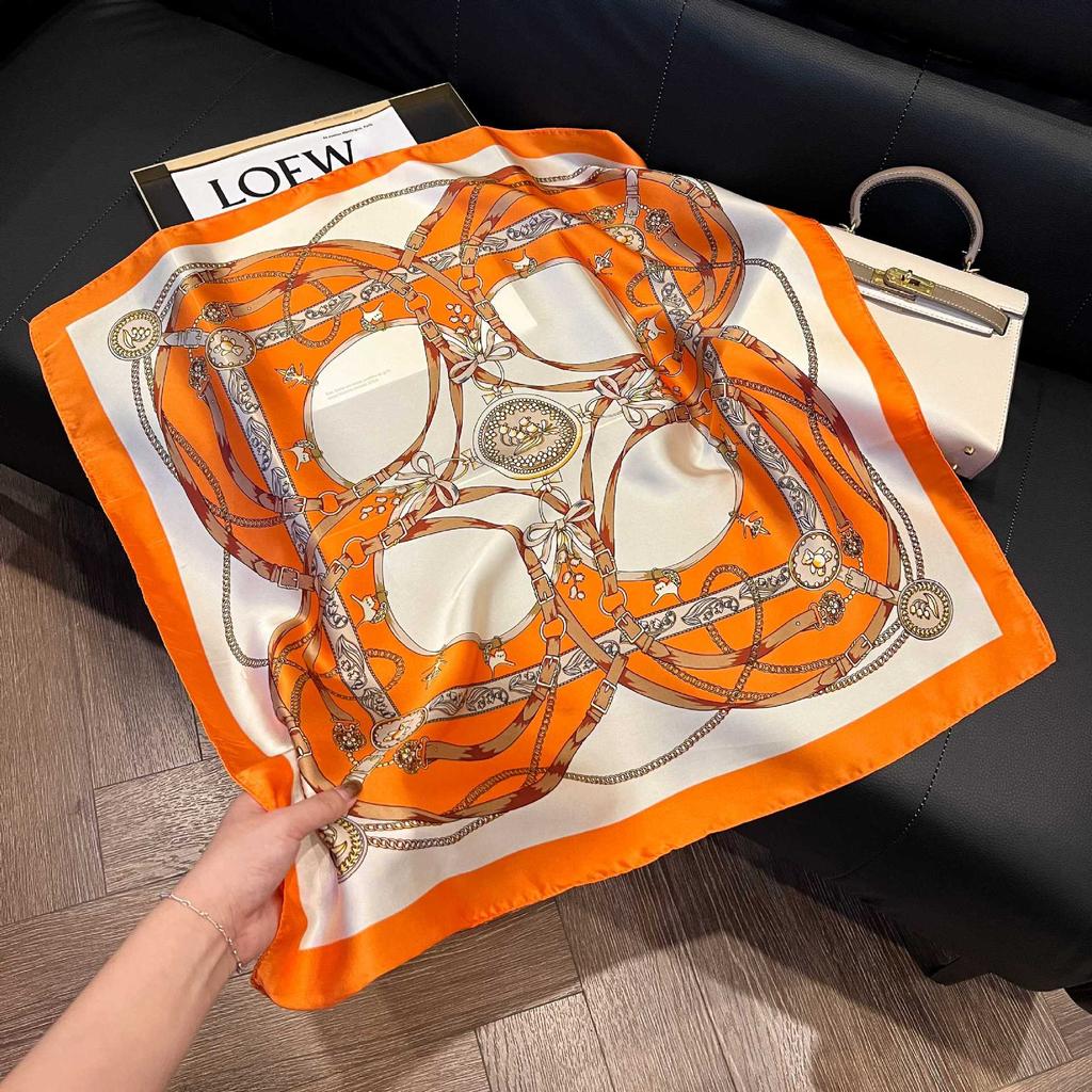 Silk scarf oil painting style fashion 71 simulation silk square scarf ins style temperament is good to match decorative silk scarf professional scarf