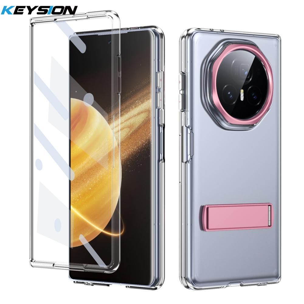 KEYSION Прозрачный чехол для Huawei HONOR Magic V3 Hard PC Metal Kickstand Противоударный чехол для телефона со стеклянным защитным экраном
