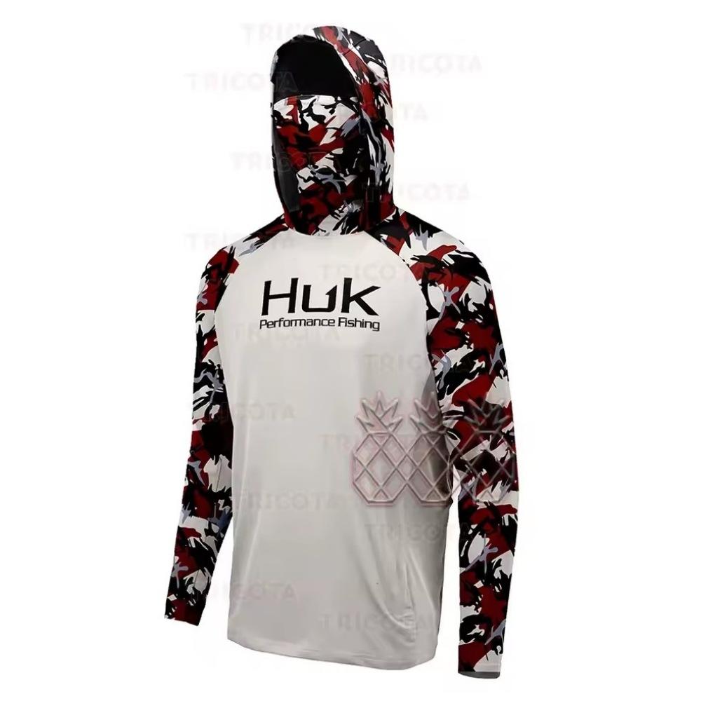 HUK Fishing Hooded Shirt Face Mask Scarf Fishing Suit Men's Long Sleeve Breathable Quick Dry Fishing Suit