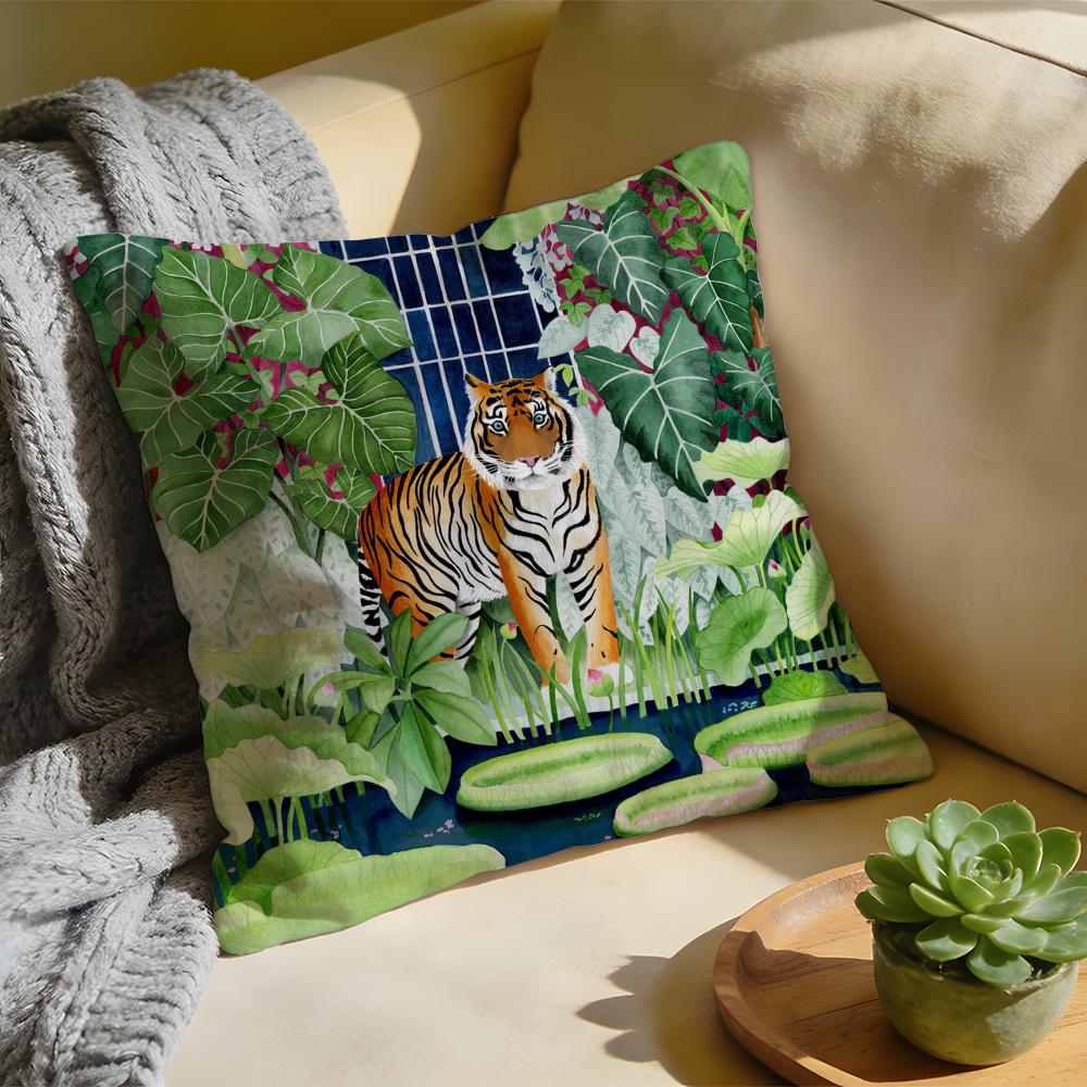 Cushion Cover Washed Linen Soft Breathable Decorative Case for Sofa Home Pillow cover Cheetah Llama Leopard Jungle