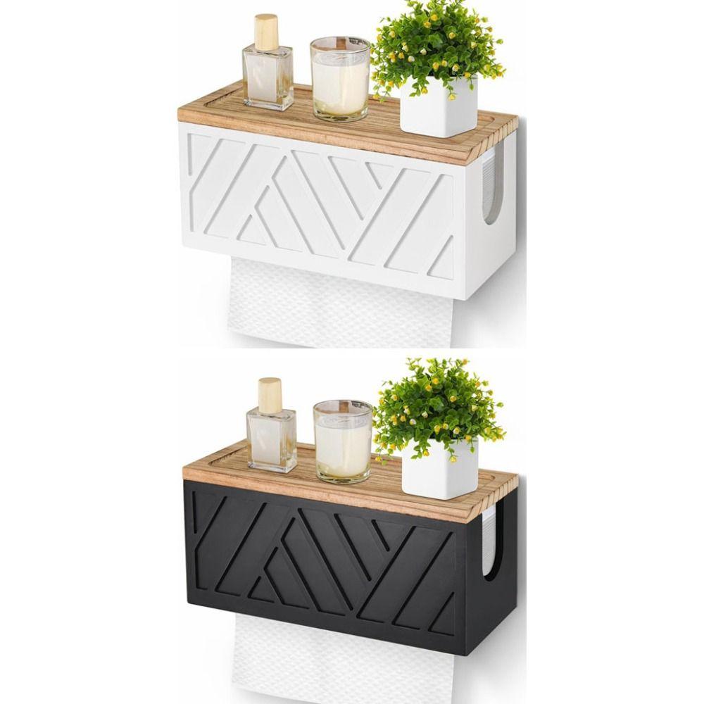 Wall Mount Tissue Holder with Cover Bathroom Shelf Convenient Roll Paper Rack Kitchen